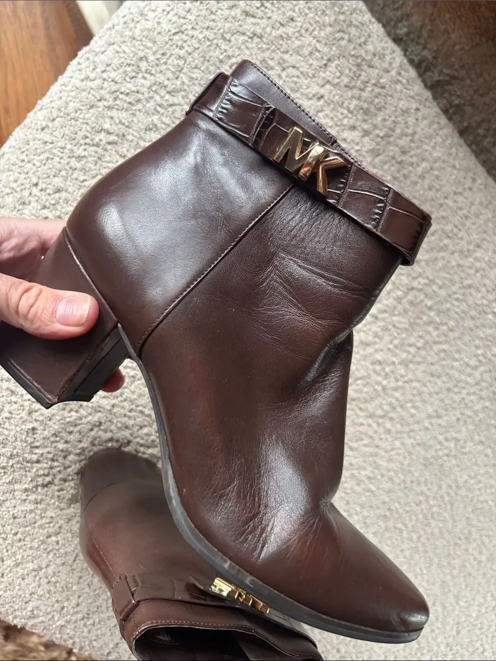 Women’s Brown Leather Ankle Boots with Block Heel